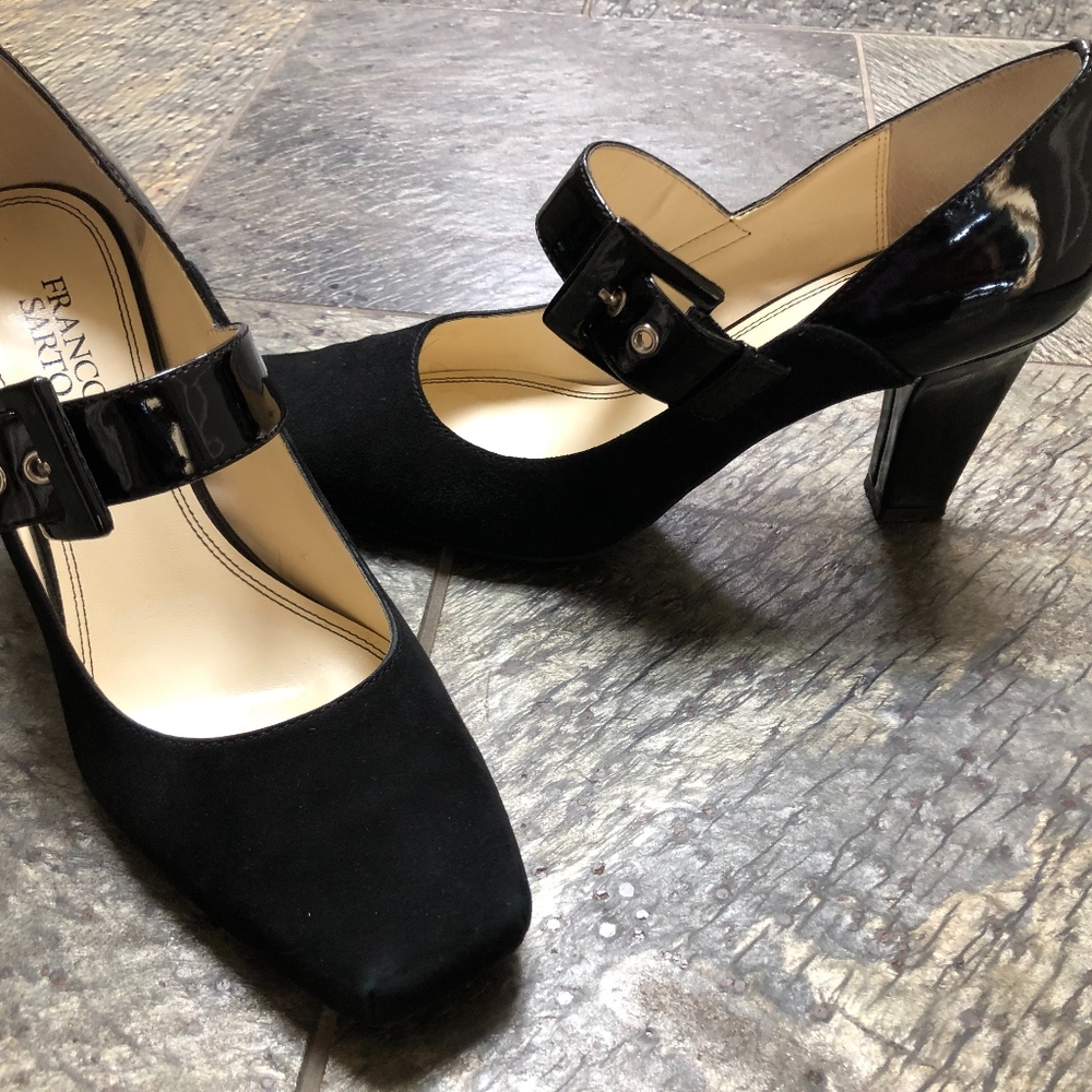Black Mary Jane Heels with Patent Leather Accents